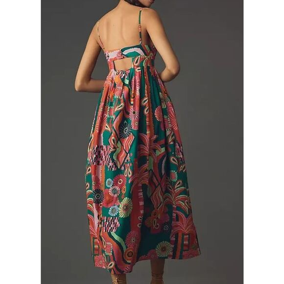Farm Rio x Anthropologie Women's Sz XXS Multi Pleated Palm Midi Dress - Picture 16 of 16